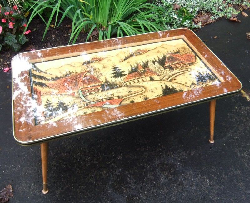 Vintage 1960's Carved Black Forest German Coffee Table Glass Top Chalet